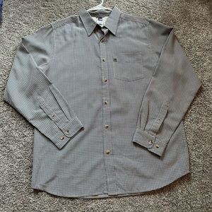 The North Face Button Shirt Long Sleeve Mens White Blue Plaid Pocket Logo